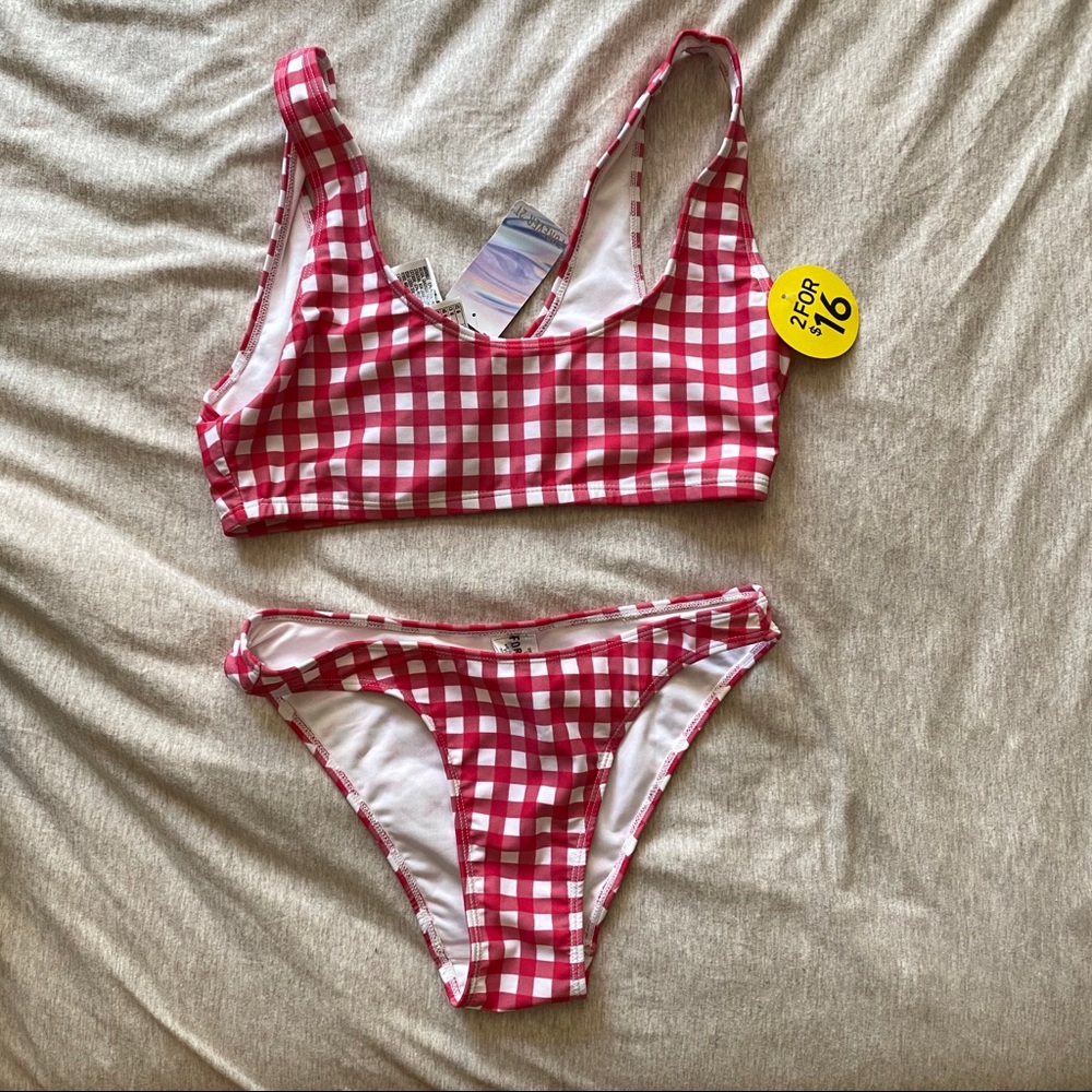 Pink gingham bikini set
